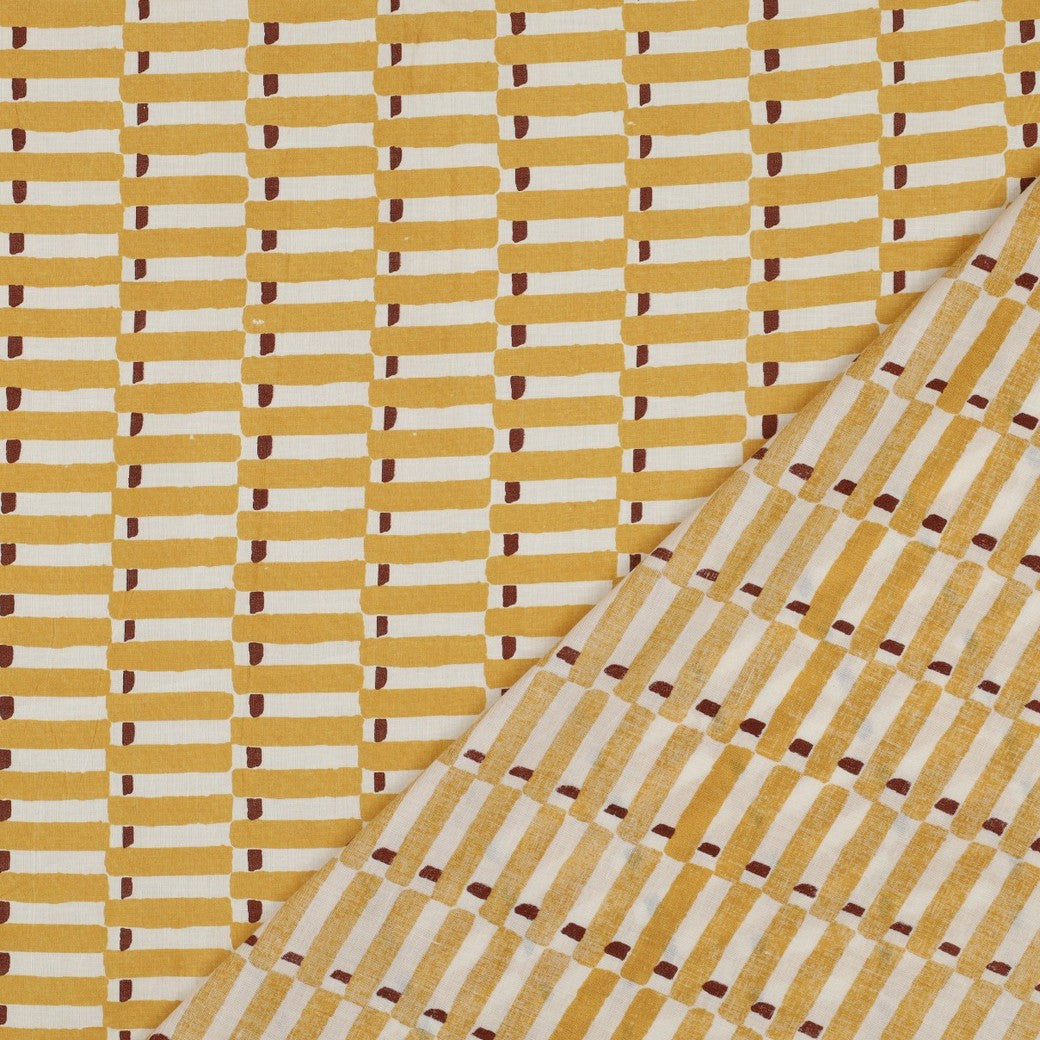 HANDCRAFTED BLOCK-PRINTED COTTON GEOMETRIC OCHRE