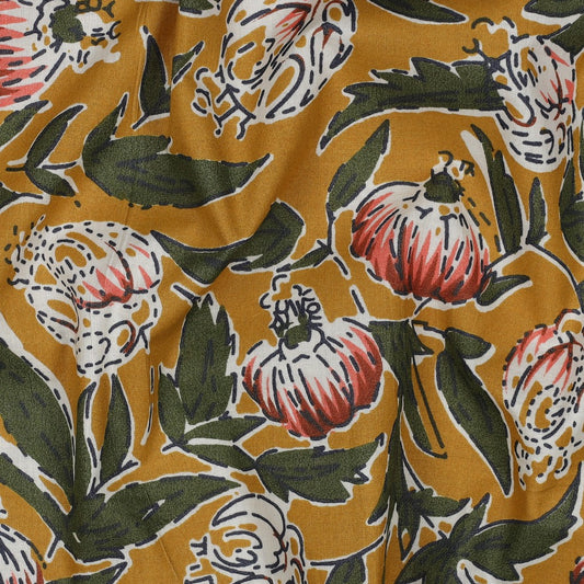 HANDCRAFTED BLOCK-PRINTED COTTON FLOWERS OCHRE