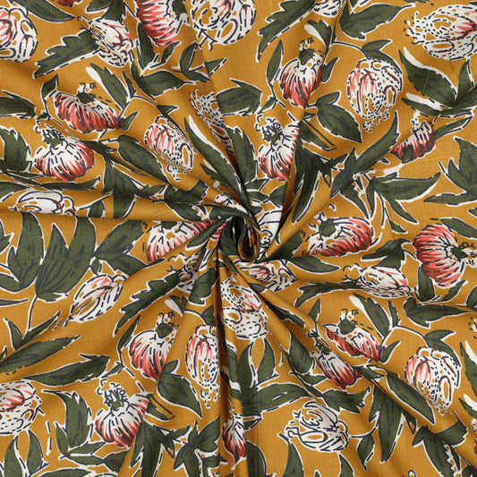 HANDCRAFTED BLOCK-PRINTED COTTON FLOWERS OCHRE