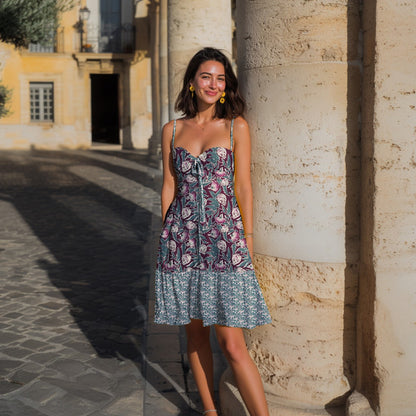 HANDCRAFTED BLOCK-PRINTED COTTON FLOWERS OCHRE