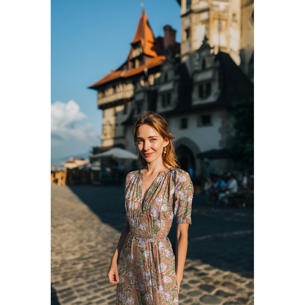 HANDCRAFTED BLOCK-PRINTED COTTON FLOWERS OCHRE