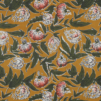 HANDCRAFTED BLOCK-PRINTED COTTON FLOWERS OCHRE