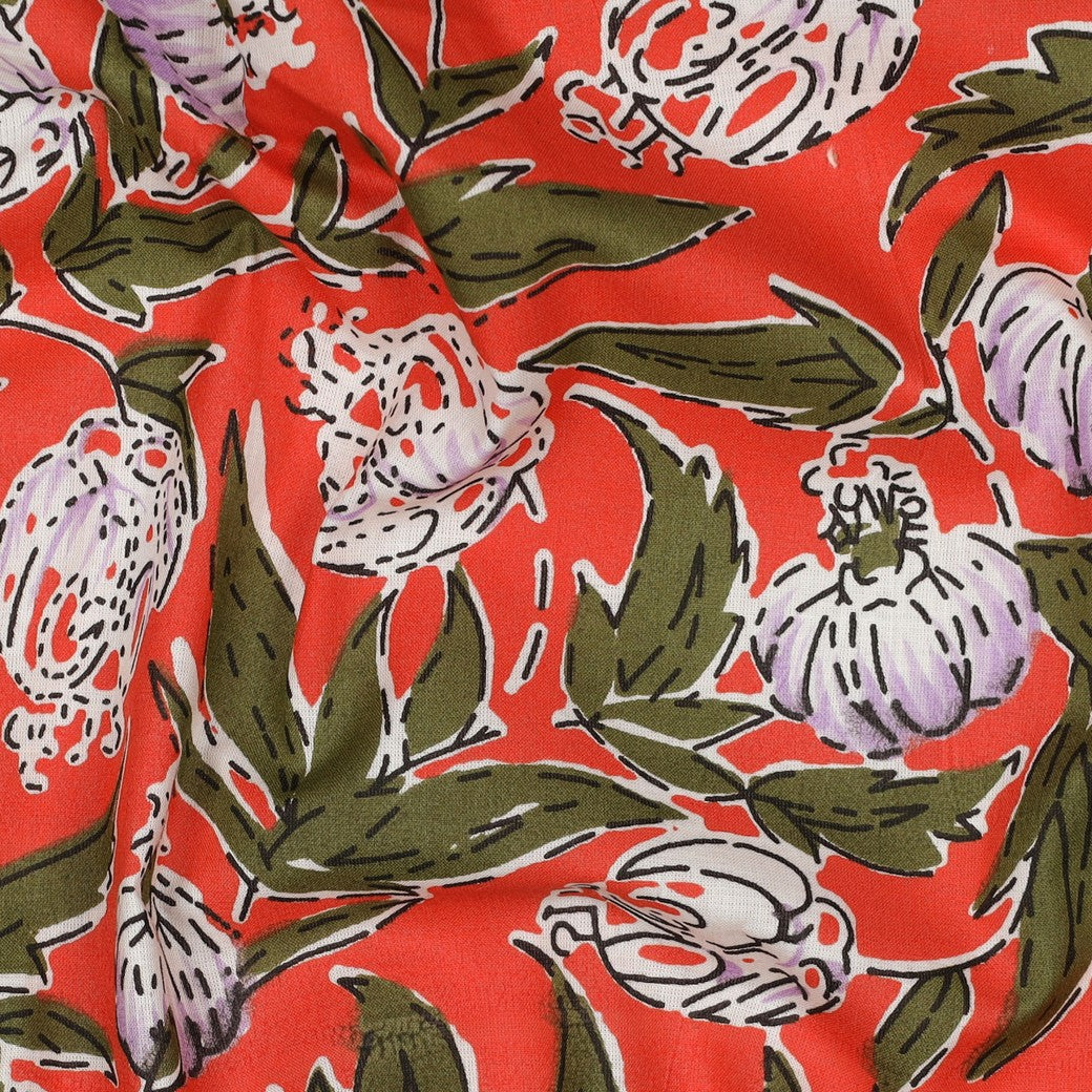HANDCRAFTED BLOCK-PRINTED COTTON FLOWERS CORAL