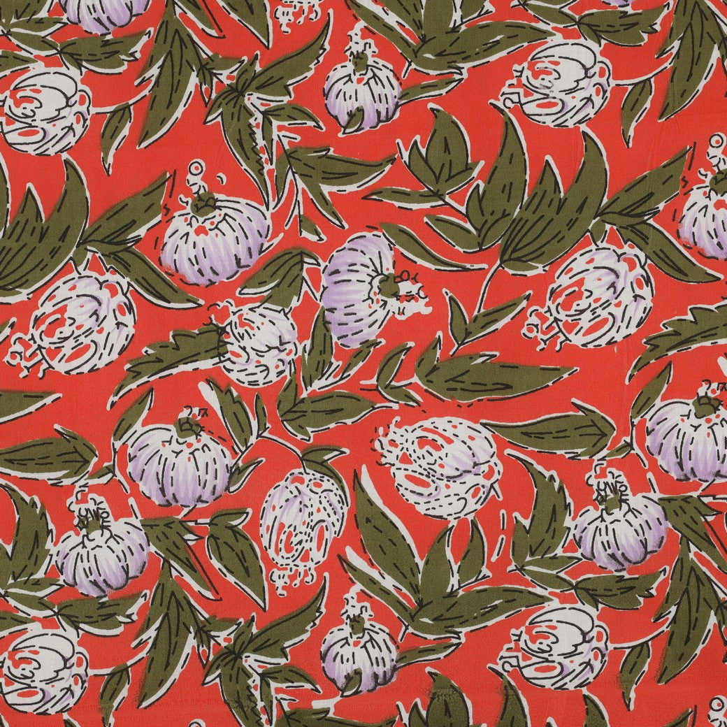 HANDCRAFTED BLOCK-PRINTED COTTON FLOWERS CORAL