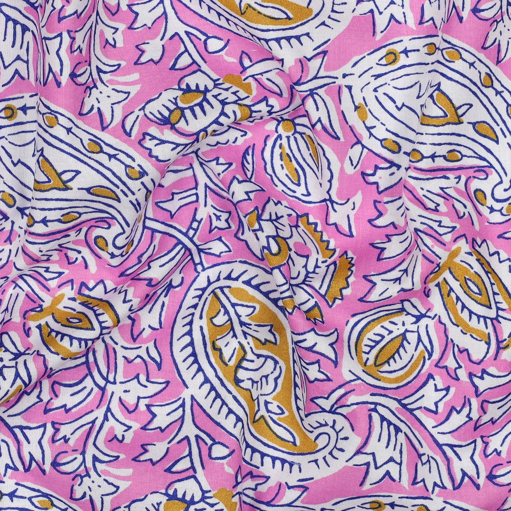HANDCRAFTED BLOCK-PRINTED COTTON PAISLEY PINK