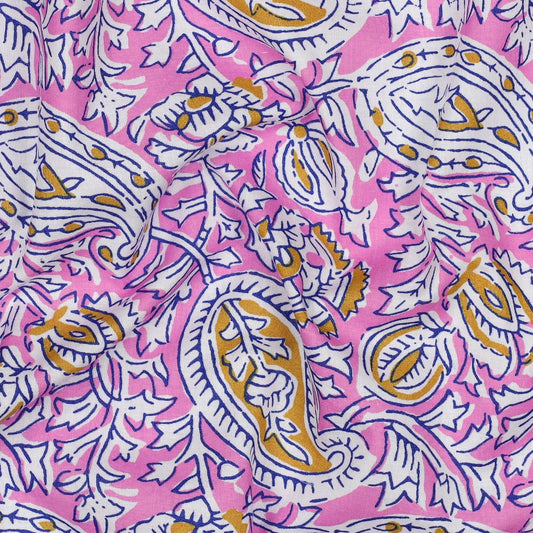 HANDCRAFTED BLOCK-PRINTED COTTON PAISLEY PINK