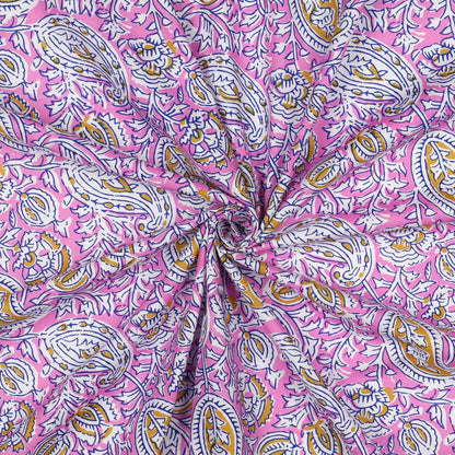 HANDCRAFTED BLOCK-PRINTED COTTON PAISLEY PINK