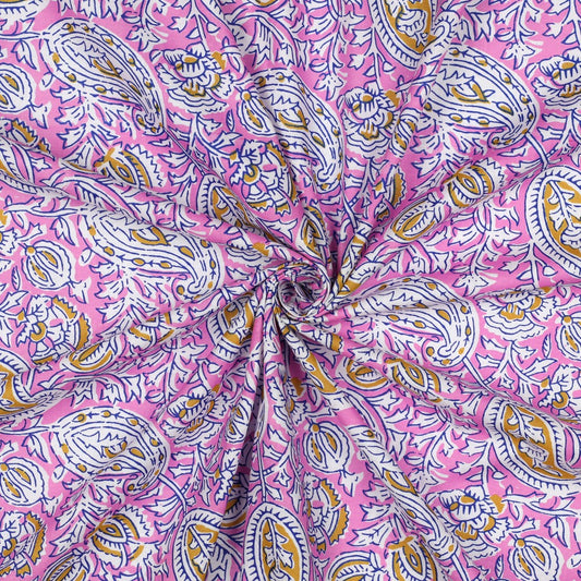 HANDCRAFTED BLOCK-PRINTED COTTON PAISLEY PINK
