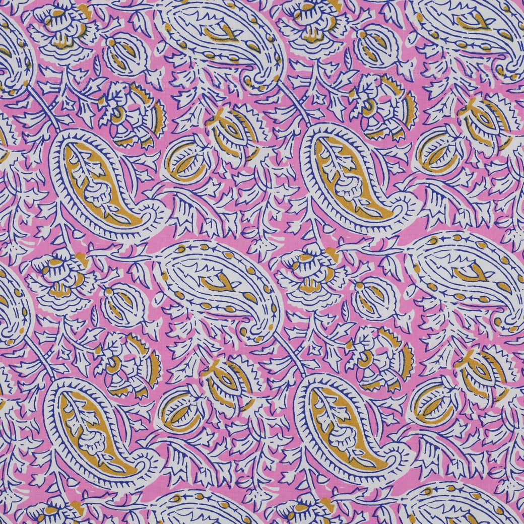 HANDCRAFTED BLOCK-PRINTED COTTON PAISLEY PINK