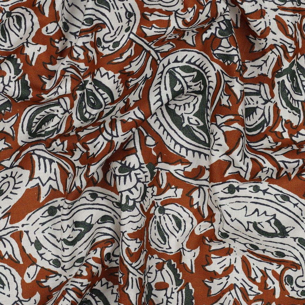HANDCRAFTED BLOCK-PRINTED COTTON PAISLEY COGNAC