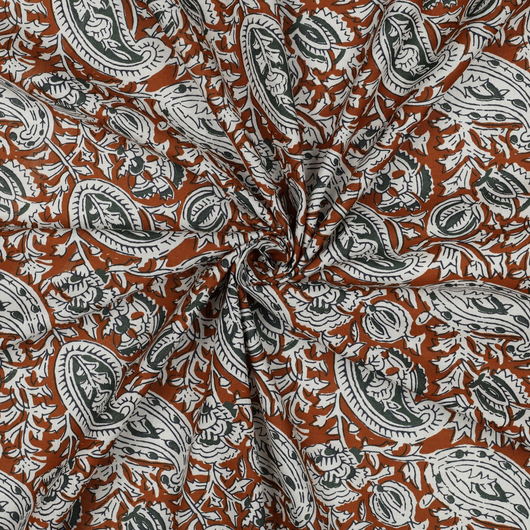 HANDCRAFTED BLOCK-PRINTED COTTON PAISLEY COGNAC