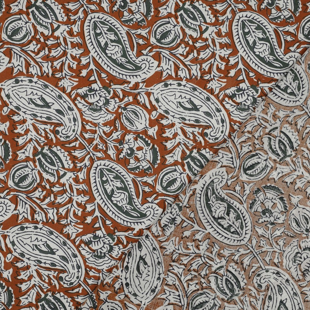 HANDCRAFTED BLOCK-PRINTED COTTON PAISLEY COGNAC