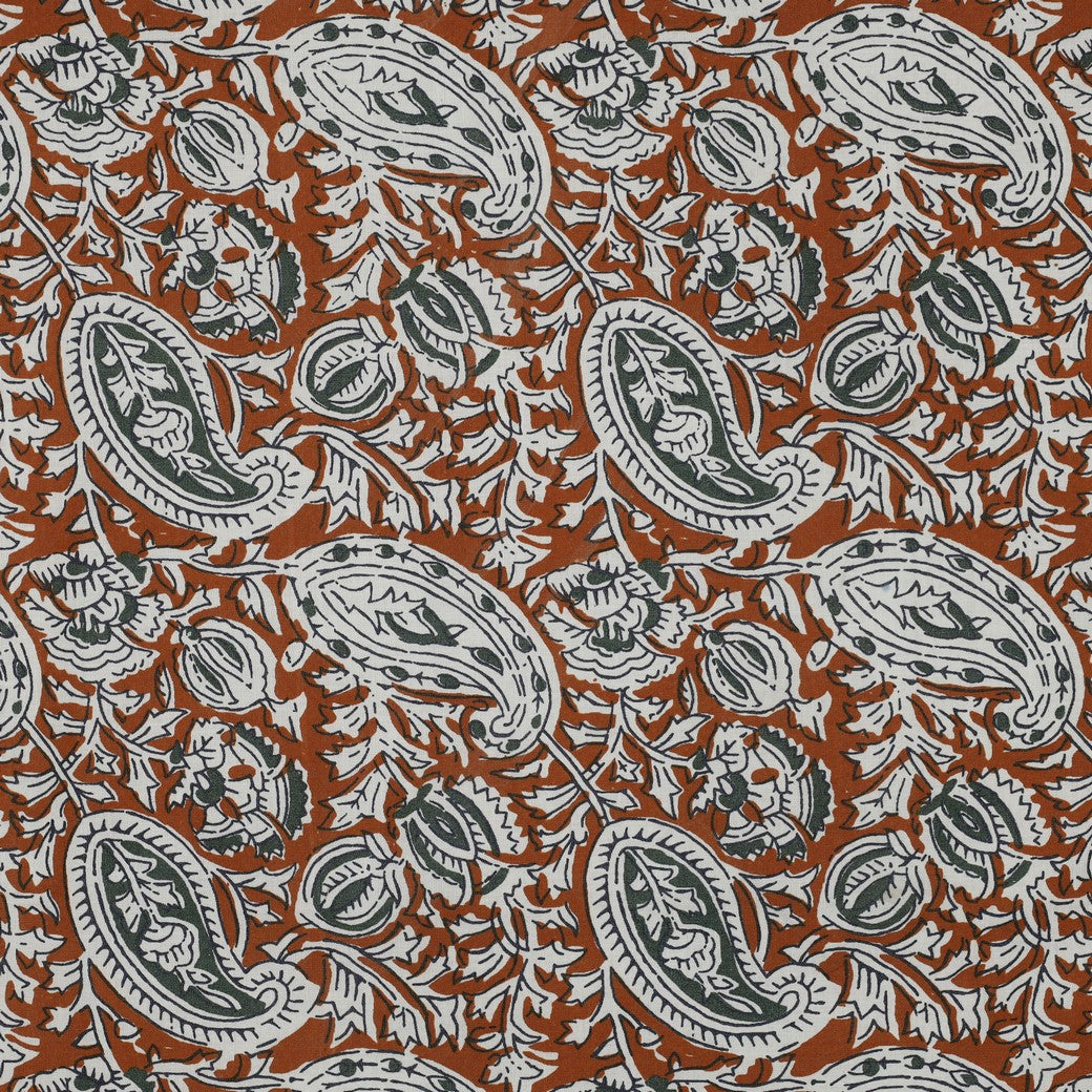 HANDCRAFTED BLOCK-PRINTED COTTON PAISLEY COGNAC