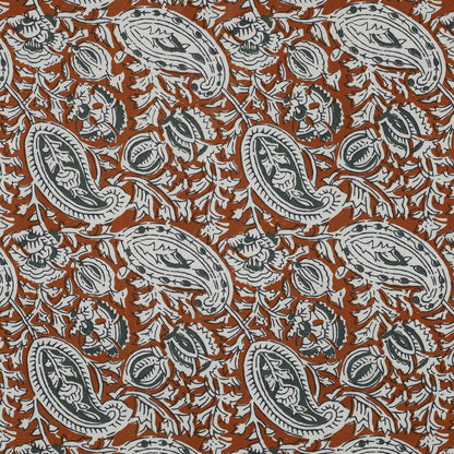 HANDCRAFTED BLOCK-PRINTED COTTON PAISLEY COGNAC