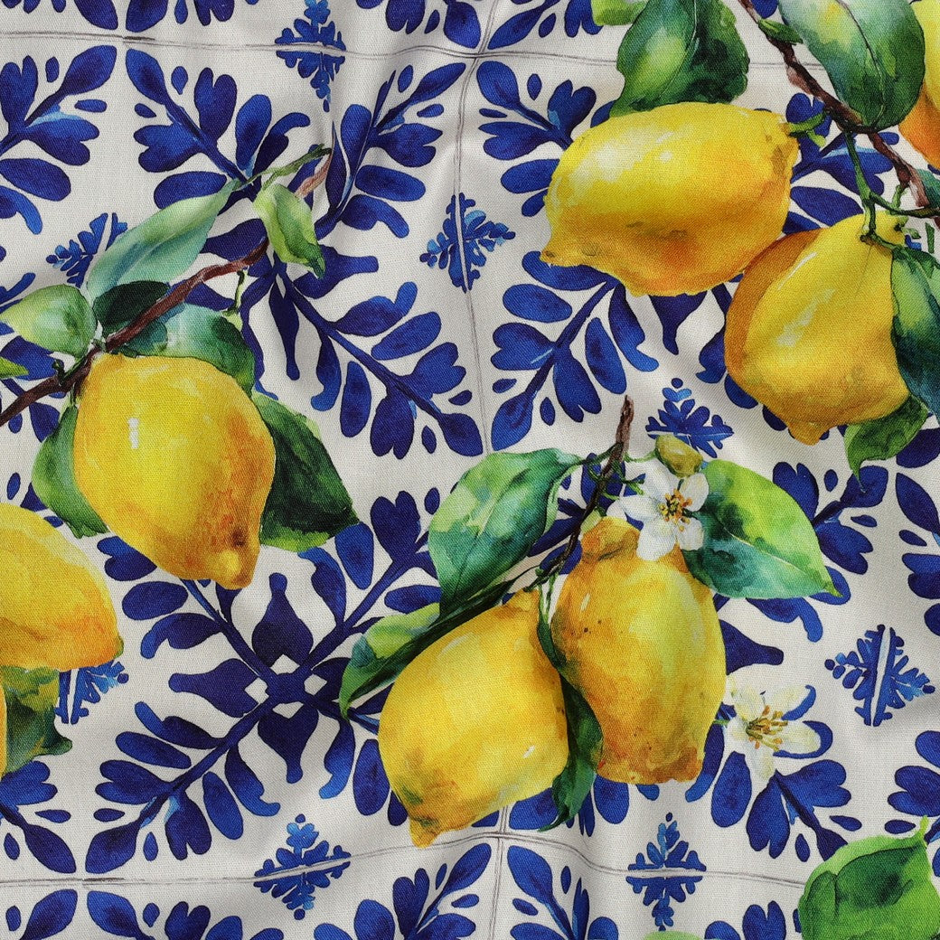 COTTON VISCOSE DIGITAL LEMONS - BLUE