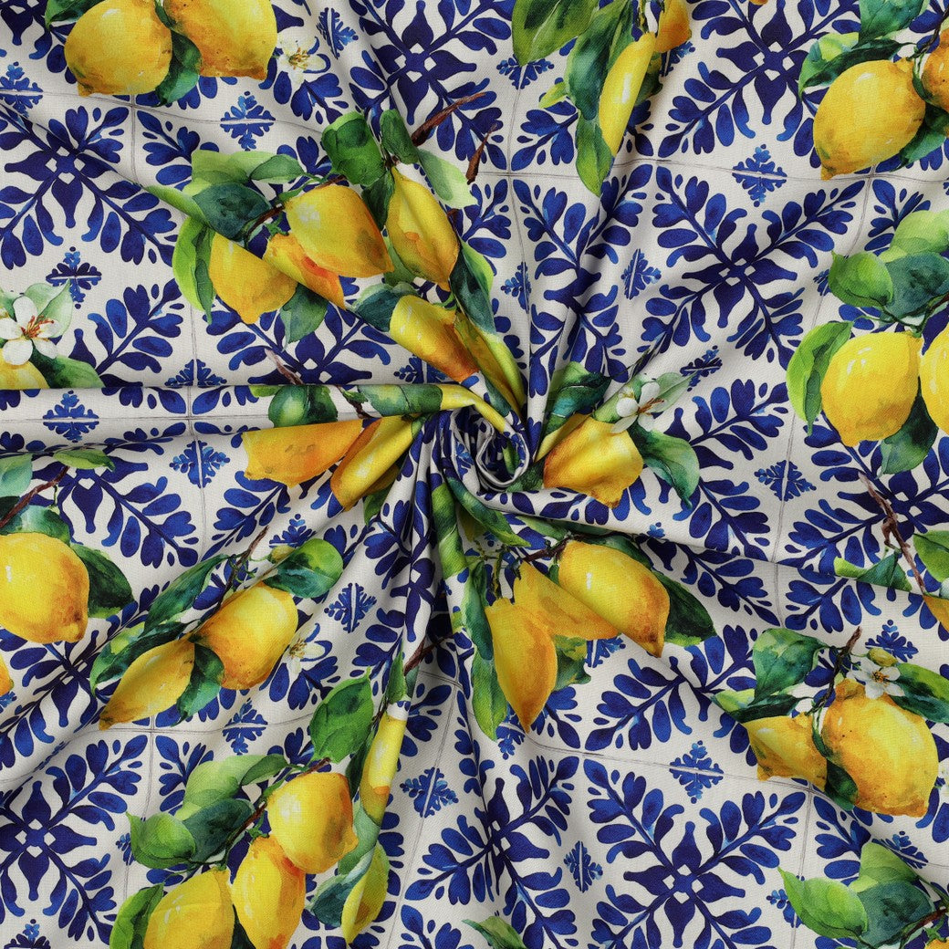 COTTON VISCOSE DIGITAL LEMONS - BLUE