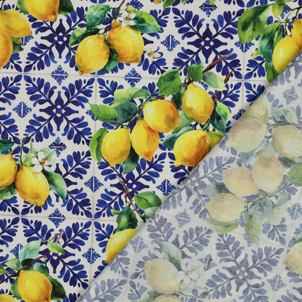 COTTON VISCOSE DIGITAL LEMONS - BLUE