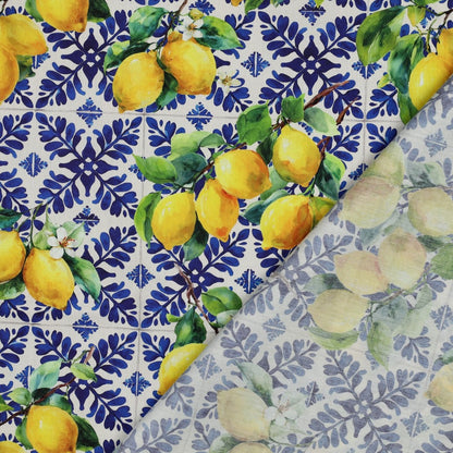 COTTON VISCOSE DIGITAL LEMONS - BLUE