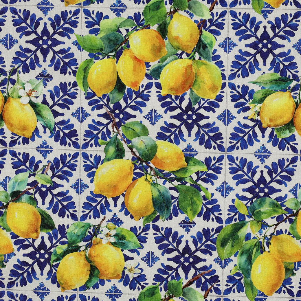 COTTON VISCOSE DIGITAL LEMONS - BLUE
