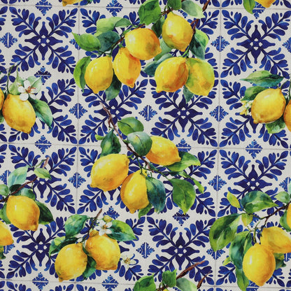 COTTON VISCOSE DIGITAL LEMONS - BLUE