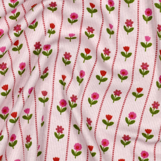RIB JERSEY FLOWERS - LIGHT PINK