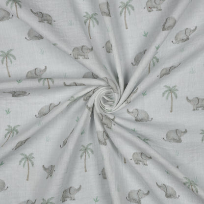 DOUBLE GAUZE DIGITAL SAFARI ANIMALS - WHITE