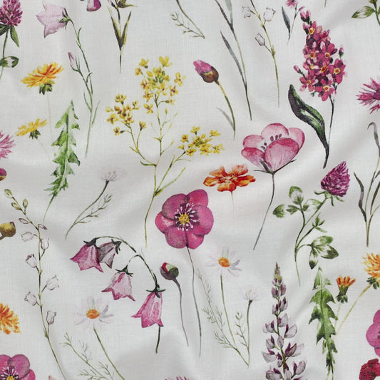 COTTON VOILE DIGITAL FLOWERS - WHITE