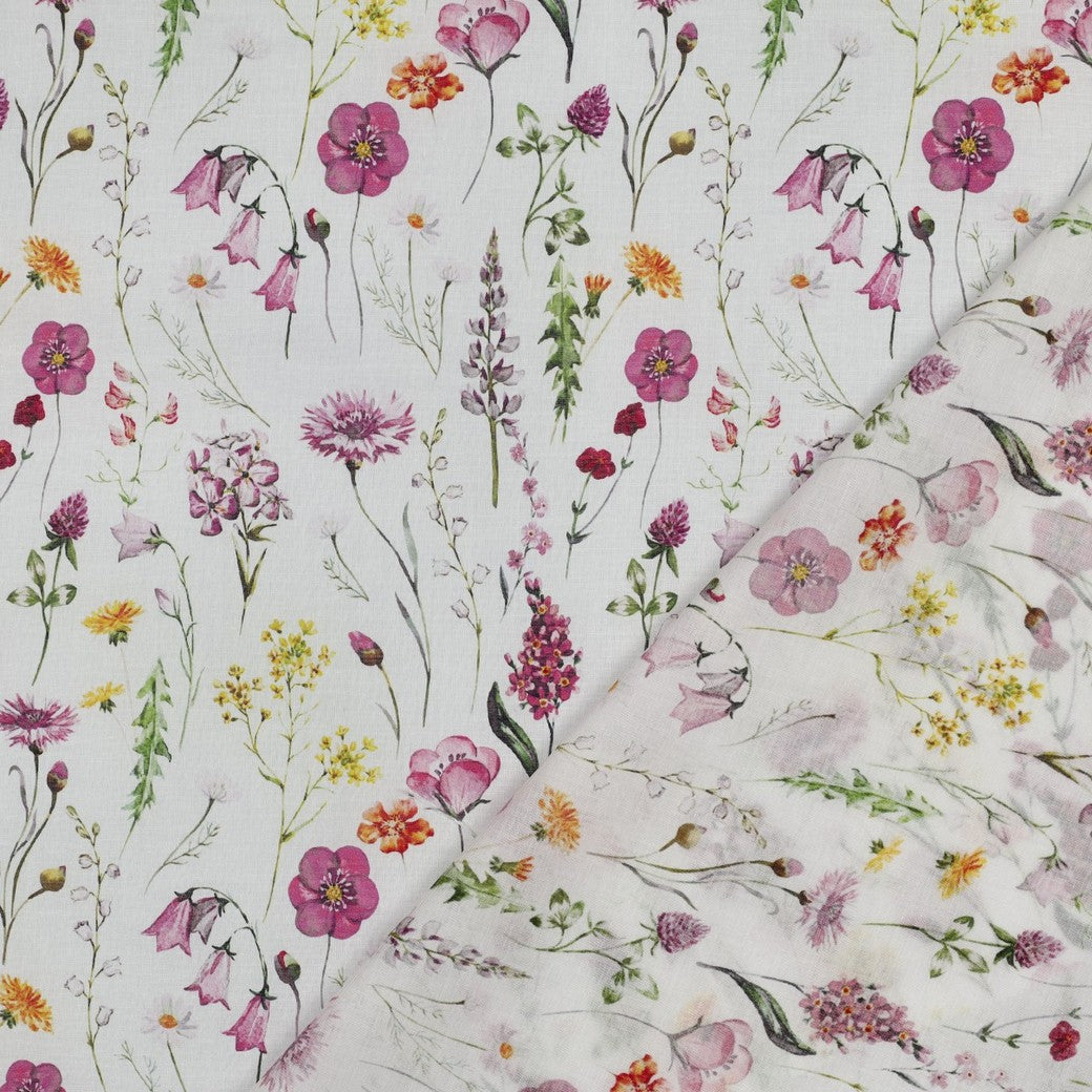 COTTON VOILE DIGITAL FLOWERS - WHITE