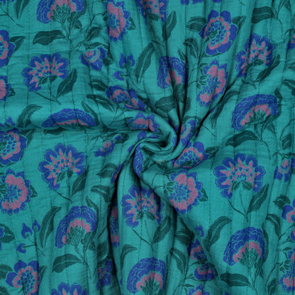 DOUBLE GAUZE STEPPED FLOWERS - PETROL
