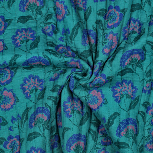 DOUBLE GAUZE STEPPED FLOWERS - PETROL