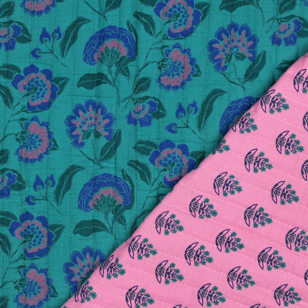 DOUBLE GAUZE STEPPED FLOWERS - PETROL