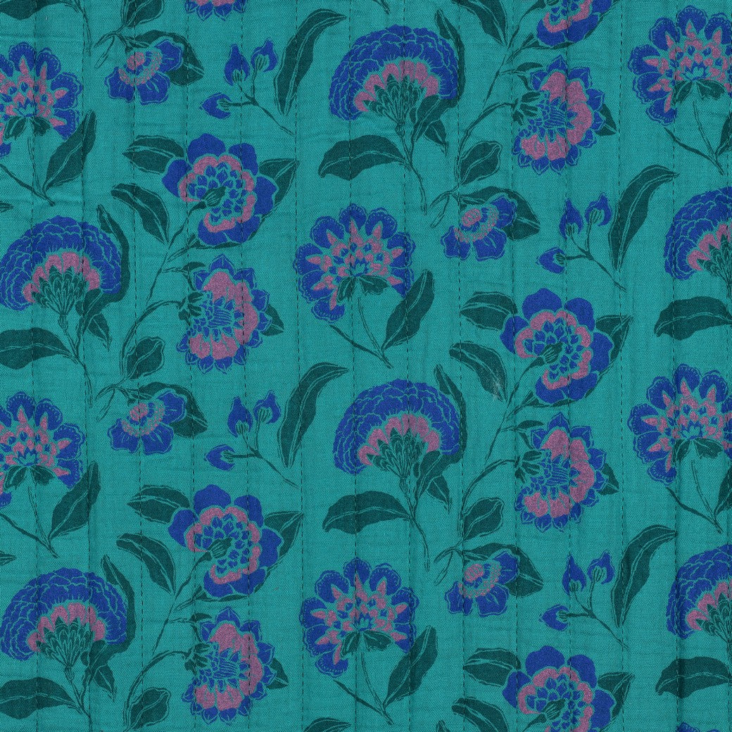 DOUBLE GAUZE STEPPED FLOWERS - PETROL