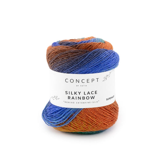 Silky Lace Rainbow Blauw-Roest bruin-Oker kleur - 300