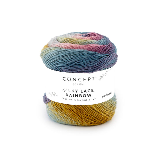 Silky Lace Rainbow Kauwgom roze-Water blauw-Oker kleur - 303