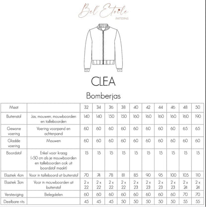 Bel’Etoile – Clea bomber dames en tieners (papieren patroon)